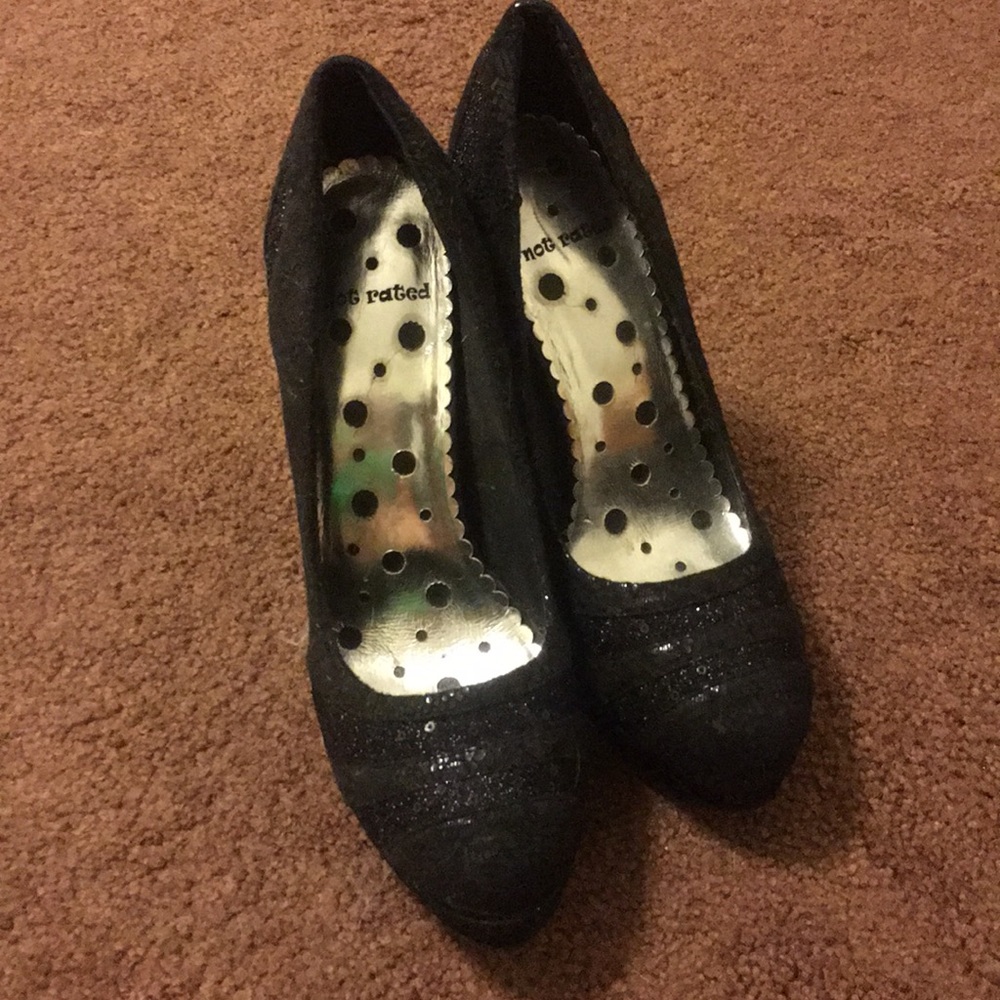 Not rated black sequin heels